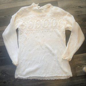 Vintage Maggie Lawrence Beaded Lace High Collar Embellished Pullover Sweater